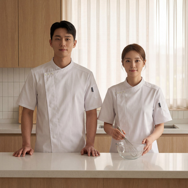 퍼블릭스테이션 남녀공용 비비드 반팔 조리복