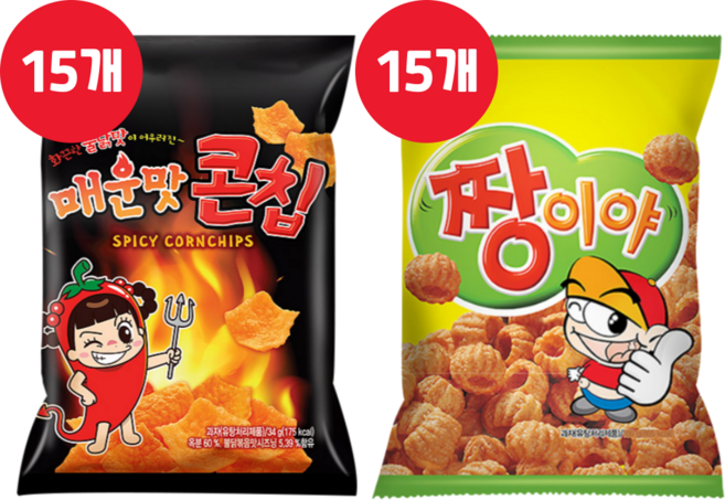 코스모스 짱이야 50g 15개 + 매운맛 콘칩 34g 15개 (총30개), 상세페이지 참조