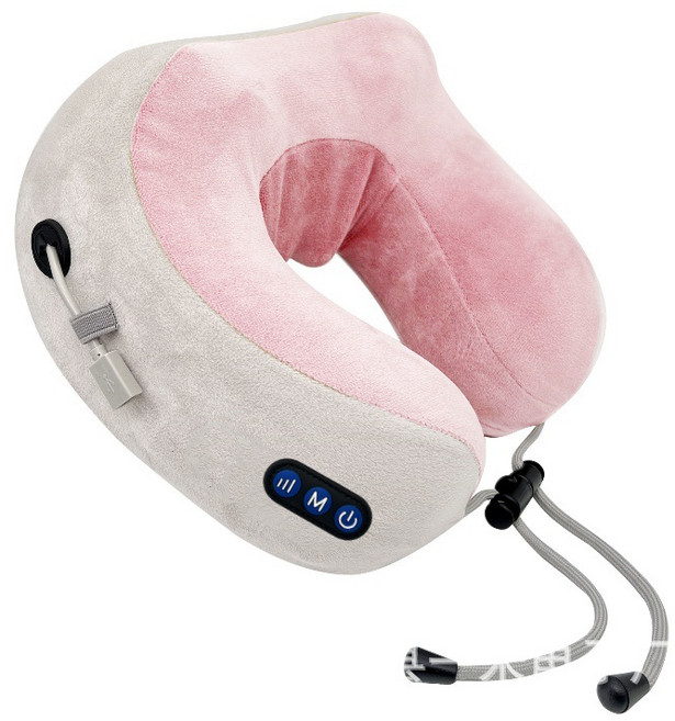 SUNNI 가정용 안마 베개 메모리폼 휴대용 전동목경추마사지기 U자형 안마 베개, 핑크색, SJ157-75