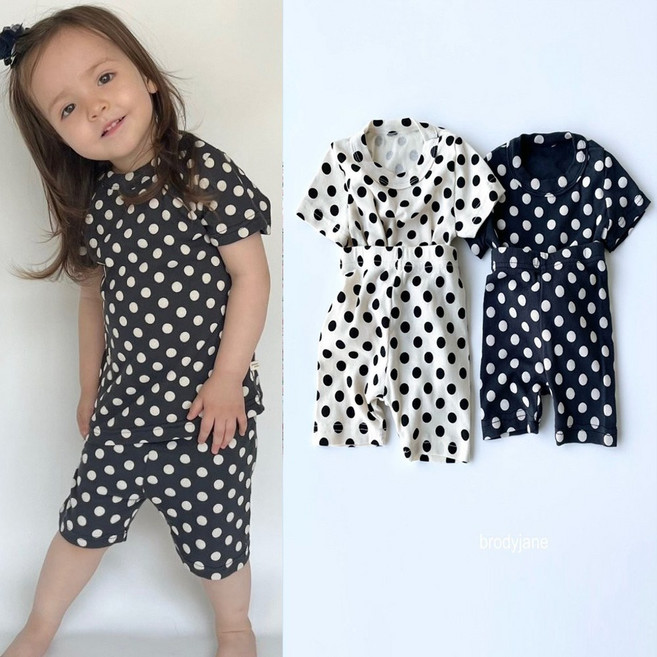 반팔잠옷 아기 여름내복 유아 아동 도트 골지 면 스판 실내복