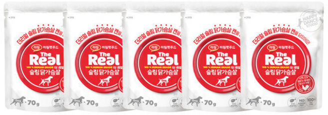 더리얼 슬림 닭가슴살 파우치 Dog / 강아지간식, 닭, 70g, 5개, 제품별 상이