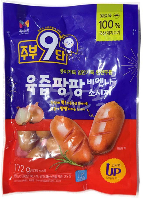 목우촌 주부9단 육즙팡팡 비엔나소시지 /냉장 국산돼지고기 반찬 소세지, 172g, 1개