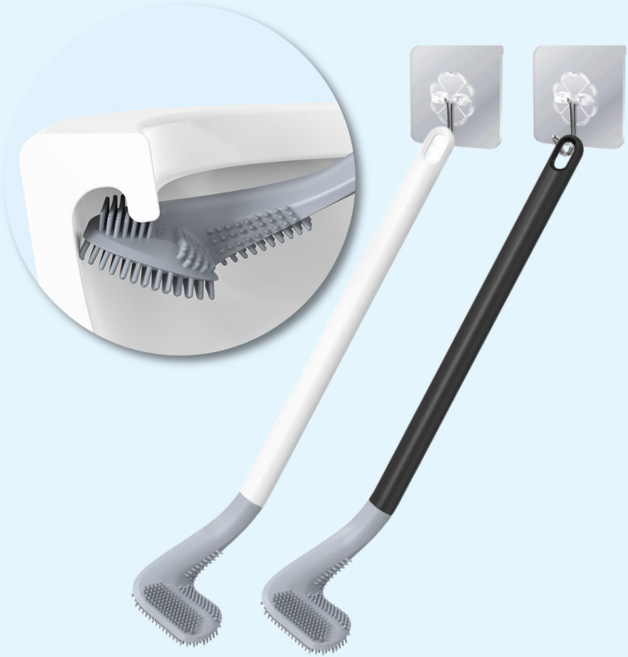 라이크준 벽걸이 실리콘 화장실 브러쉬 청소솔 변기솔, 2개, 블랙+화이트