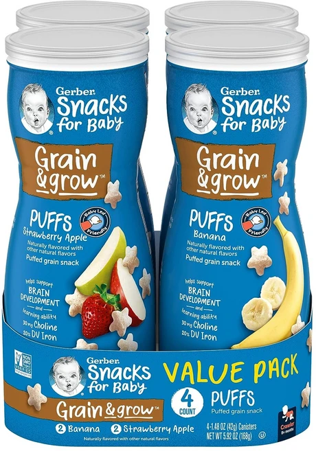거버 그레인 & 그로우 퍼프 밸류 팩 어린이 씨리얼 168g, 1개, 딸기 + 사과, 바나나 - 쿠팡