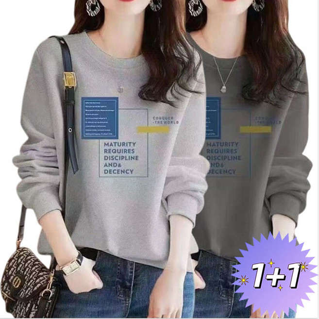 1+1 여성 맨투맨 패션 캐주얼 라운드 긴팔티 루즈핏 티셔츠 MQAA2127 36