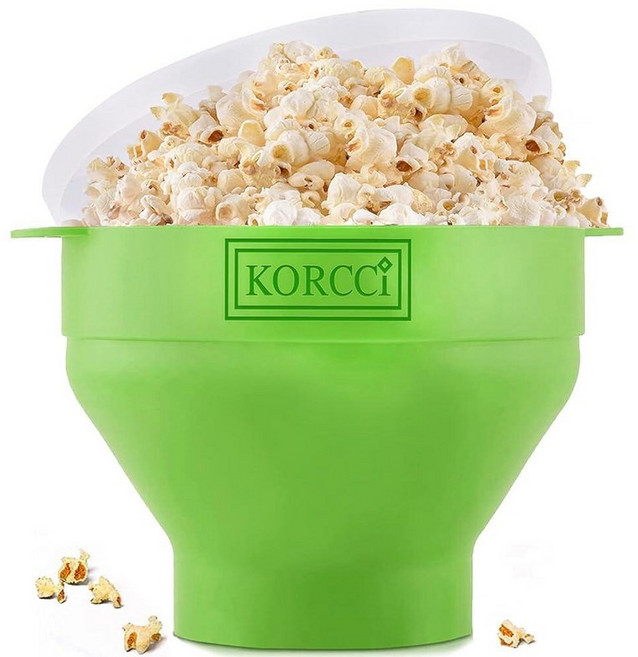 오리지널 Korcci 전자레인지 사용 가능한 실리콘 팝콘 팝퍼 접이식 메이커 볼 오일 필요 없음 전자레인지에 식기세척기 가능 (블루) 263308, 초록색, 초록색