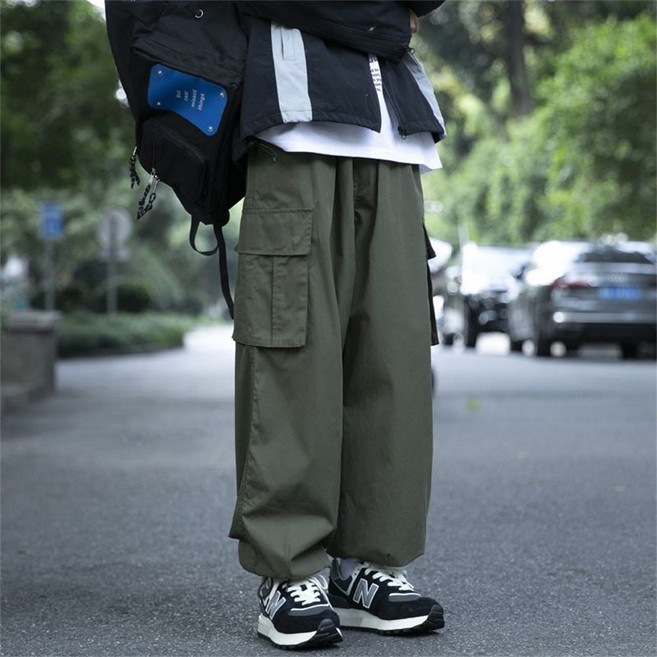 besteffie 남성용 캐주얼 와이드핏 카고 바지 다용도 포켓 깔끔한 스타일 스탠다드핏 남자 베이직 빅사이즈 팬츠 K98