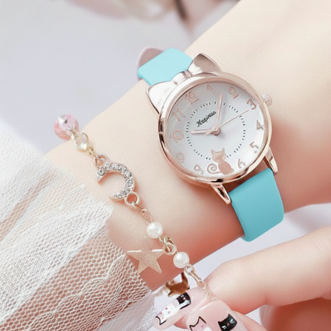 어썸H 패션 손목 시계 고양이 리본 심플 큰 숫자 디자인 여학생 시험
