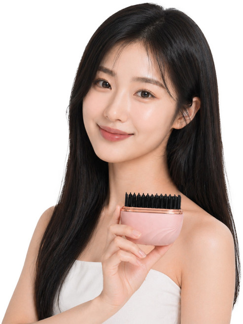 슈퍼인 미니 무선 빗고데기 c컬 온도조절 매직기, HB-208, 핑크색