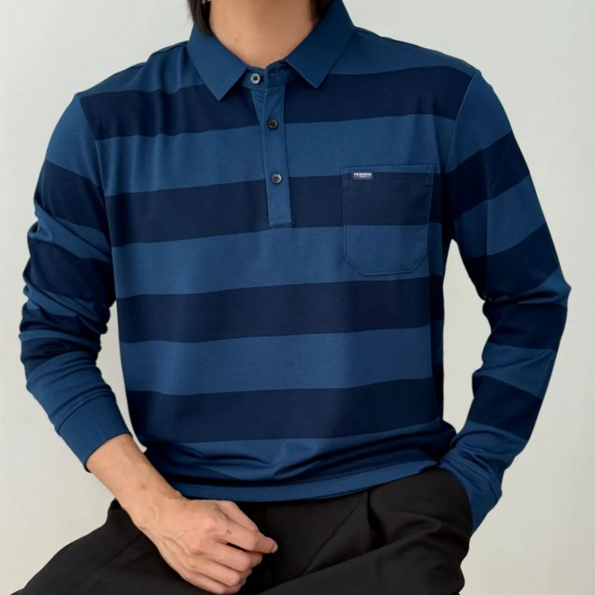 코엑티 남성 봄 가을 코튼 줄무늬 긴팔 티셔츠