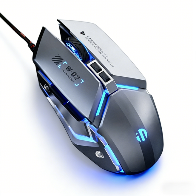 PYHO 유선 게이밍 마우스 경량 무소음, 그레이, W2