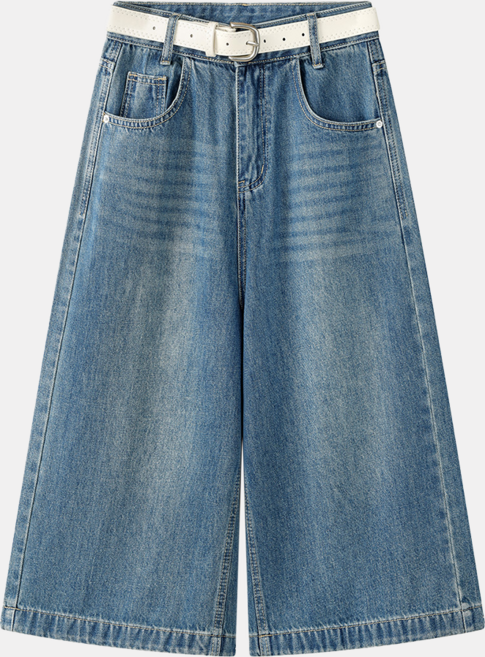 NUNUHANA 여성 루즈핏 빈티지 7부 청반바지 데일리 캐주얼