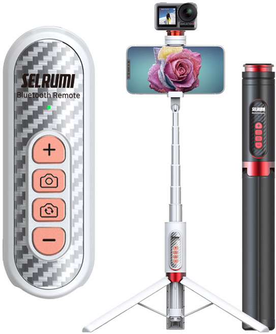 셀루미 줌기능 블루투스 셀카봉 삼각대 SEL-ZM900e, 블랙레드, 1개