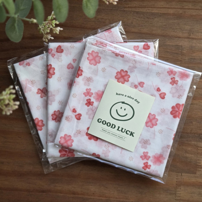 3장 국산 면 100 행운 단체 우정 선물 행운 네잎클로버 손수건 아사 초록