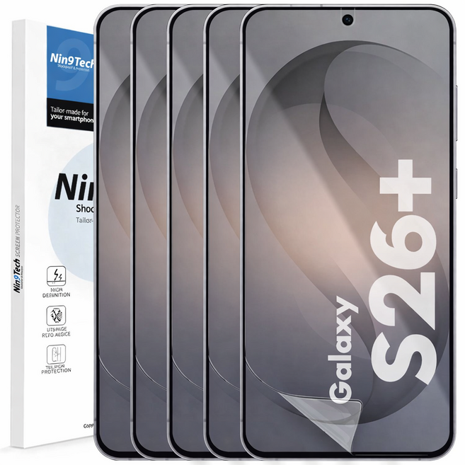 NINETECH 1+4 갤럭시 S26 플러스 울트라 풀커버 지문인식 방탄 우레탄 액정 보호 필름 5매, 1세트
