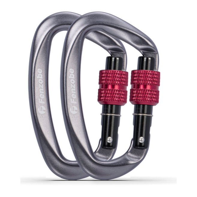 12kN 헤비듀티 D형 잠금 카라비너 후크 열쇠고리배낭 반려동물용 (2팩), 2개, 회색 빨간색