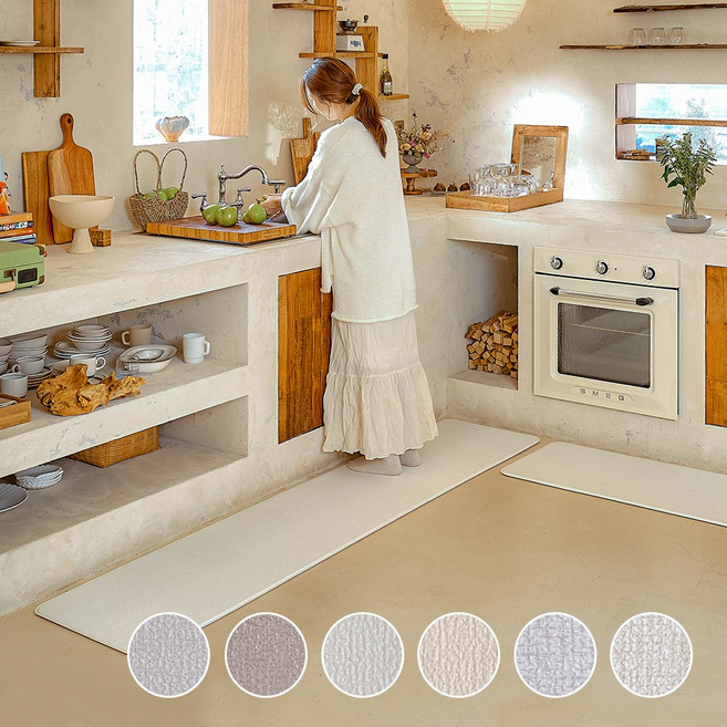 리포소홈 츄잉 PVC 주방매트 발 욕실 현관 다용도 발편한 긴 매트, 아이보리&크림베이지