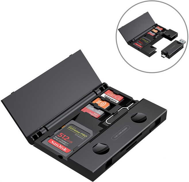 USB3.0 C타입 멀티 카드리더기+수납함 세트, 블랙, 1개