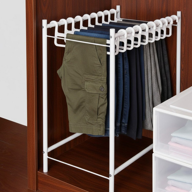 바지전용 행거 바지걸이 행거, 1개, 화이트 고정형