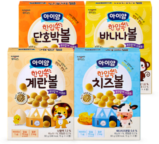아이얌 한입쏙 볼과자 4종세트 (계란볼+치즈볼+바나나볼+단호박볼), 1개