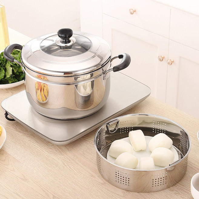 키친아트 스텐 2단 찜기 찜솥 찜냄비 이유식 찜통 양수 곰솥 찜판 4type, 키친아트 마이스터 찜냄비 24cm