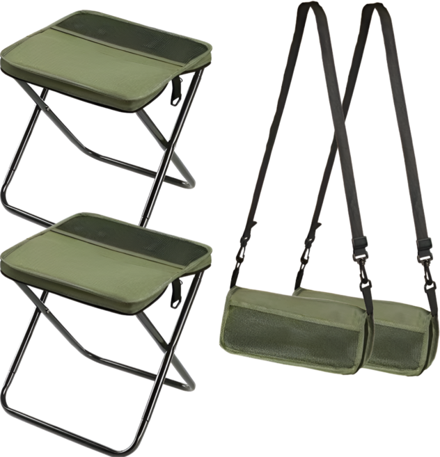 엔드업 1+1 대형 휴대용 접이식 의자 크로스백 초경량 야외 놀이동산 웨이팅 캠핑 낚시 의자, 2개, 카키