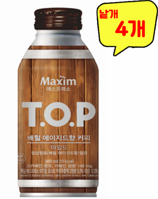 맥심 TOP 배럴 에이지드향 커피 마일드 380ml 낱개판매, 4개