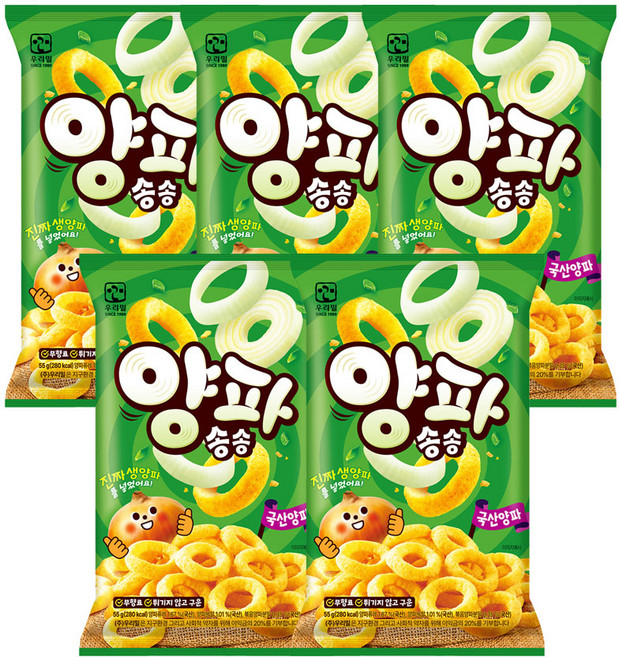 우리밀 양파송송 국산 양파링 스낵 5봉, 5개, 55g