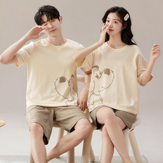스타일아유 여름 얇은 여성 남성 파자마 반팔 홈웨어 커플 귀여운 상하의 세트 SE1329-1330