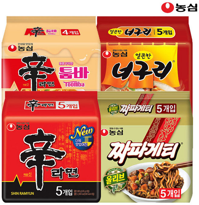 농심 봉지라면 혼합 19 (신라면5+너구리5+신라면툼바4+짜파게티5), 농심 봉지라면 혼합 19봉(신라면5봉+너구리5봉+신라면