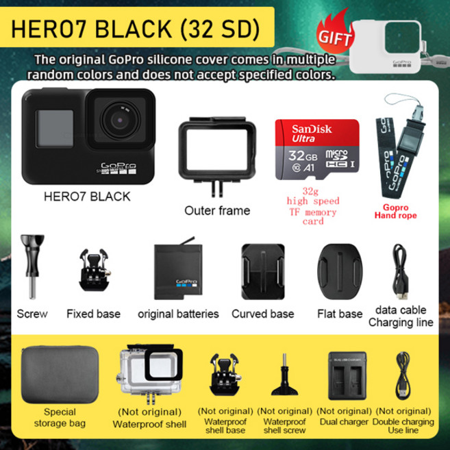 고프로 HERO7 블랙 액션 카메라 4K 고화질 카메라 고프로 사이클링 라이브 헬멧, [03] HERO7 Black (32 SD)