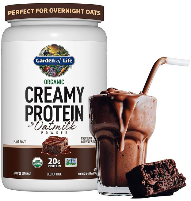 Garden of Life 크리미 비건 단백질 파우더 + 오트밀크 20g 완벽한 식물 기반 단백질 코코넛 워터 MCTs 발아 곡물 프리바이오틱스 프로바이오틱스 - 글, Garden of Life 크리미 유기농 비건 단백질, 1개