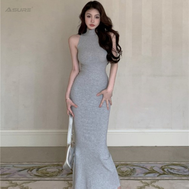 에쥬아 반폴라 민소매 롱원피스 머메이드 원피스 슬림 랩원피스