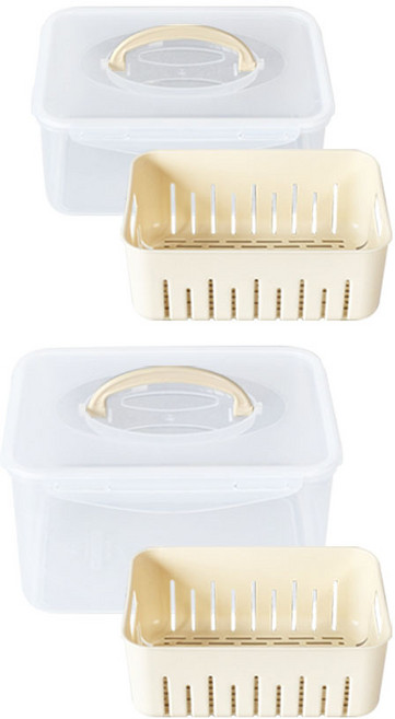 데코아르 포텐셜 BPA FREE 물빠짐 항균 밀폐용기 크림아이보리, 대형(5L)+중형(3.5L), 1세트