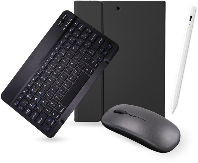 DTAudio聆翔 輕巧雙模無線鍵盤保護套 穩固磁吸/剪刀腳設計, 暗夜黑+觸控筆,iPad 第7-9代