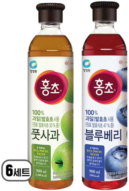 청정원 홍초 풋사과 + 블루베리, 6세트, 1.8L