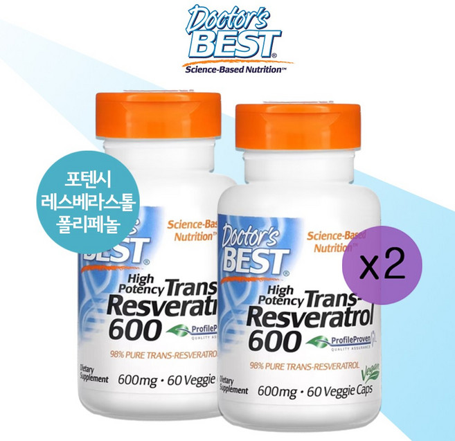 [1+1] 닥터스베스트 포텐시 레스베라스톨 폴리페놀 600mg 60정 스테아린산마그네슘 이산화규소 셀룰로오스, 1개