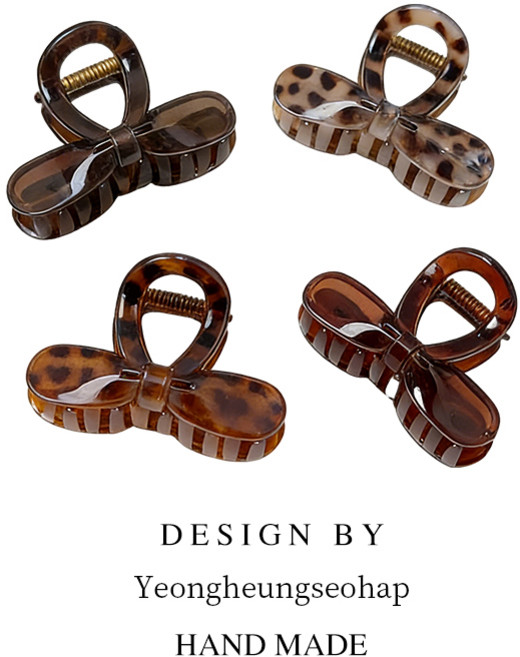 리본 집게핀 중형 레오파드 헤어핀 4개세트