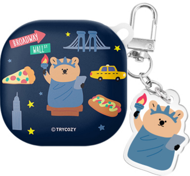 쿼카 여행 버즈라이브/버즈3/버즈3프로 하드 케이스 +아크릴 키링 세트, 쿼카 여행_뉴욕