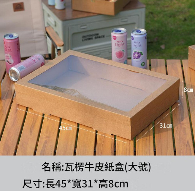 牛皮紙一次性餐盒 瓦楞紙盒 30x20x8cm, 咖啡色 大號牛皮紙餐盒*1套 牛皮紙, 1套