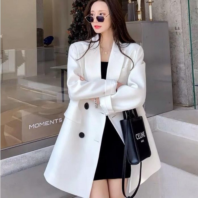 모몰라티 클래식 봄 가을 여성 루즈핏 데일리 블 캐주얼 자켓