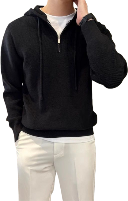 Makone 남성 가을 겨울 반집업 니트 티셔츠 후드넥 캐주얼 긴팔 스웨터