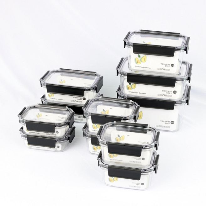 올클리어락 국내생산 BPA FREE 직사각 밀폐용기 11종 세트 블랙, 밀폐용기11종세트, 1세트
