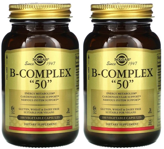 [1+1] Solgar 솔가 비 콤플렉스 복합체 50 mg 100정 B-Complex 콤플렉스 티아민 비타민 B1 B2 B3 B6 리보플라빈 나이아신 엽산 비오틴 칼슘 이노시톨, 2개 - 쿠팡