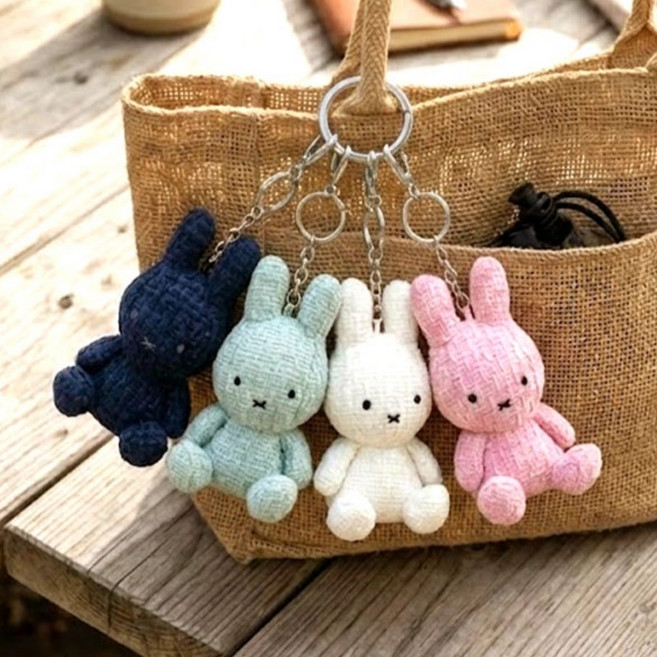 트위드 미피 인형 키링 네이비 화이트 핑크 민트 파스텔 굿즈 캐릭터 가방고리 8cm