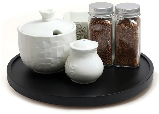 [ 2팩 ] 25.4cm(10인치) Lazy Susan 오거나이저 ACIAZAAZ 캐비닛용 턴테이블 테이블 조리대 식료품 저장실용 주방 턴테이블 보관, Black Wood