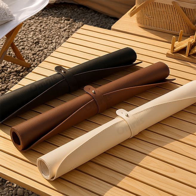 옴니스 캠핑 가죽 감성매트 방수식탁보 캠핑테이블 보, 브라운