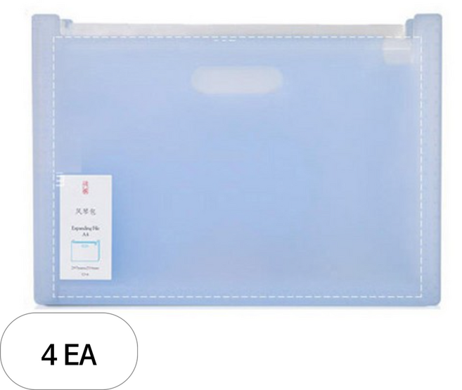 델리 12분류 확장형 아코디언 폴딩 파일박스 72580, 투명 블루, 4개