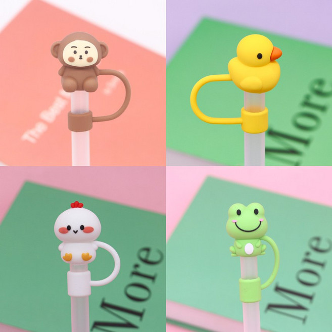 거위상회 텀블러 빨대 마개 10mm 퀜처 텀꾸 실리콘 캡 스트로우 커버, 안녕 동물 친구들, 4개