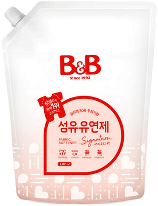 비앤비 섬유유연제 자스민 앤 로즈 리필, 2.1L, 1개